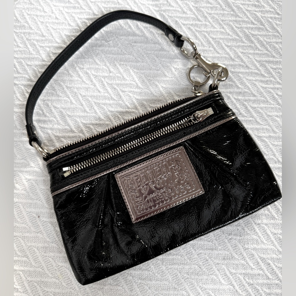 Coach Poppy Black Patent Leather Wristlet